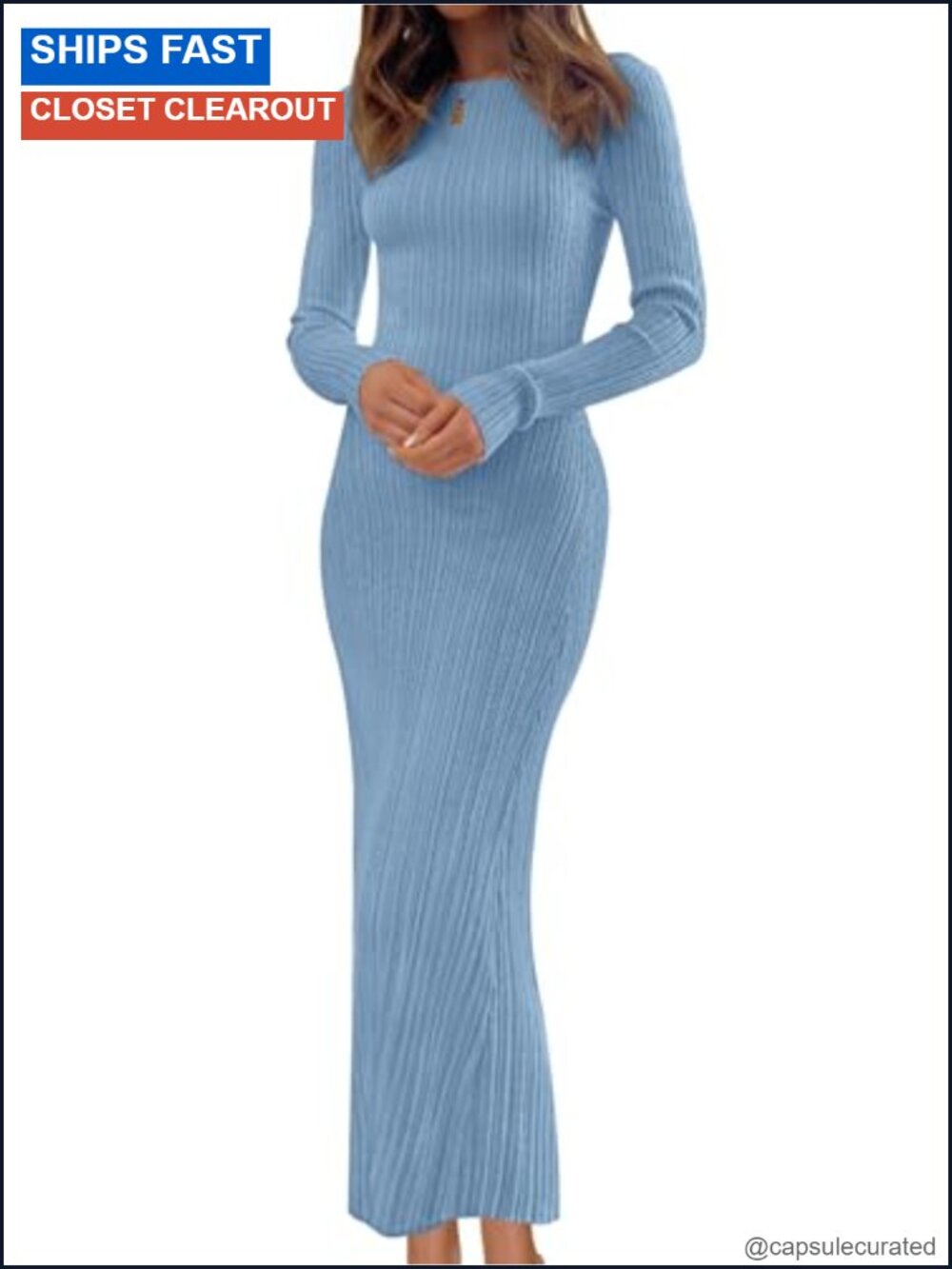 Ribbed Knit Long Sleeve Bodycon Maxi Sweater Dress